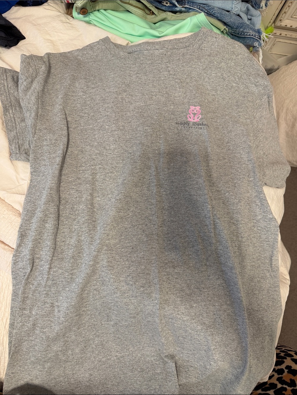 Simply Southern Gray Tee with Pink Chest Emblem